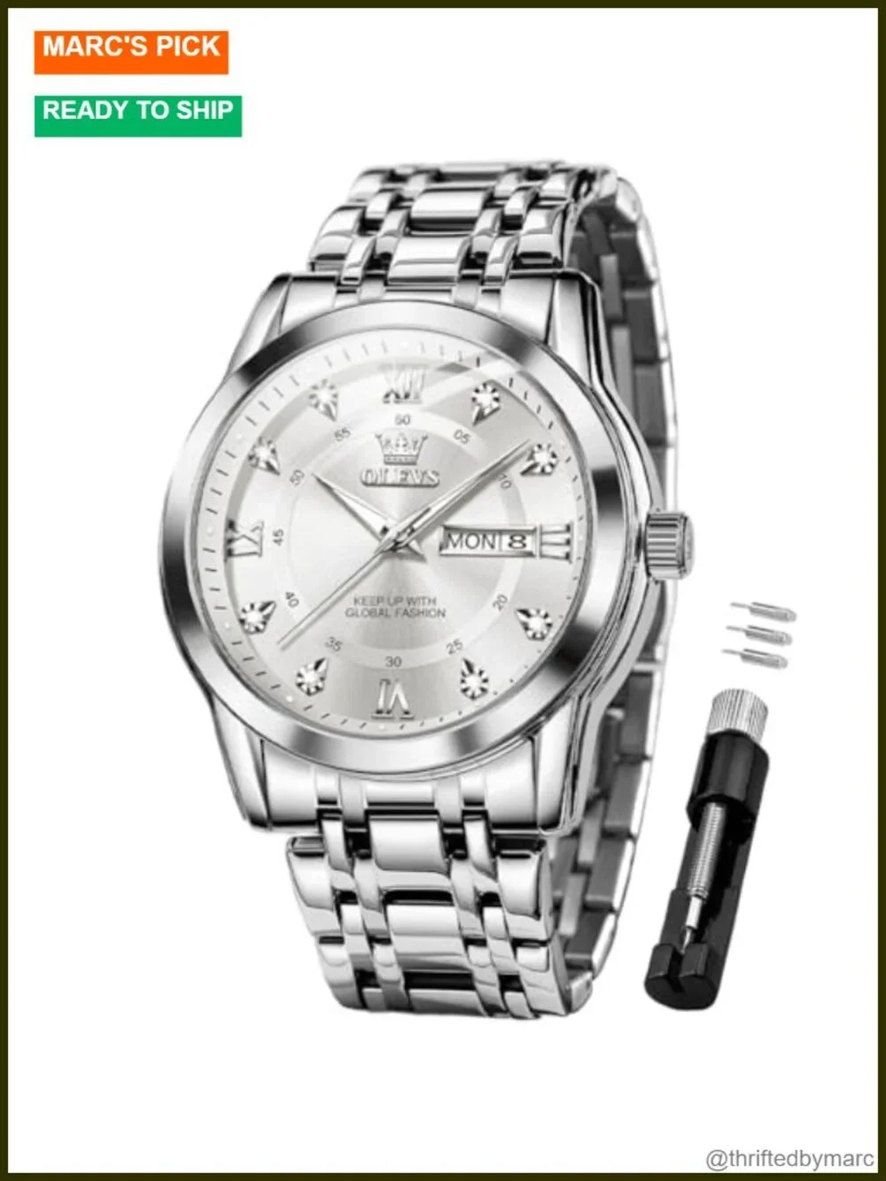 Business Diamond Easy Read Mens Wristwatch - Analog Luxury Stainless Steel